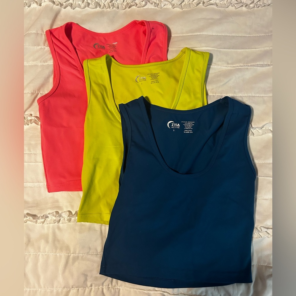ZYIA Women's Vibrant Tank Top Trio - Navy, Lime, Coral